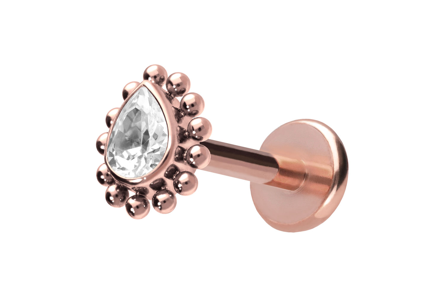 Titan Labret Piercing mit Push Fit KRISTALLTROPFEN + KUGELN